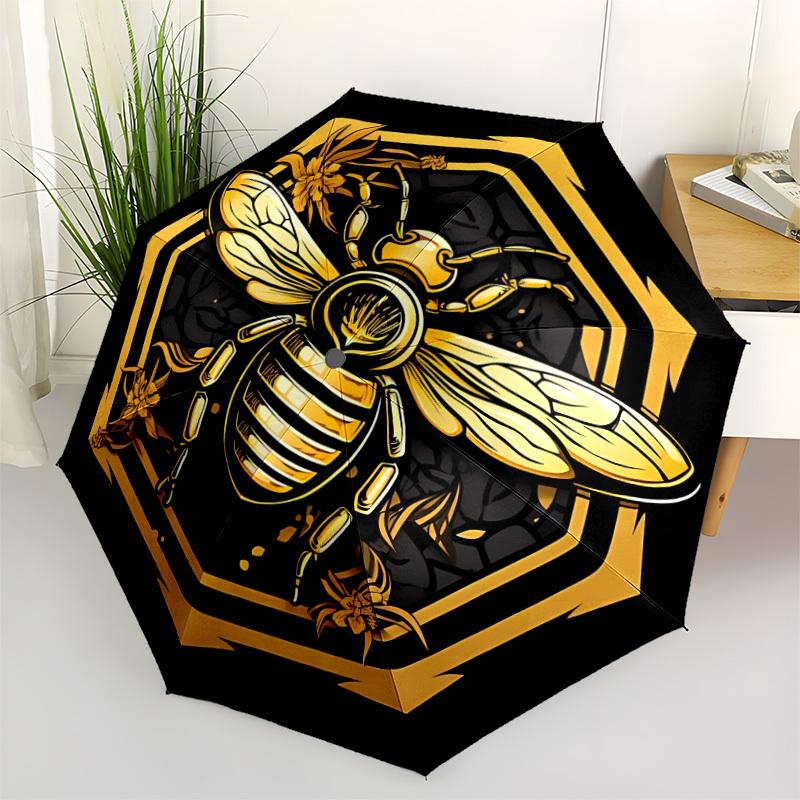 1pc Bee Honeycomb Automatic Folding Umbrella Compact Lightweight Travel Umbrella with 8-Rib Sturdy Frame, Windproof & Self004