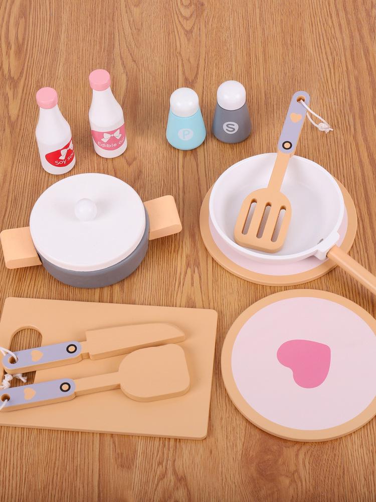 Children's Nordic Style Wooden Play Kitchen Set with Fridge and Oven