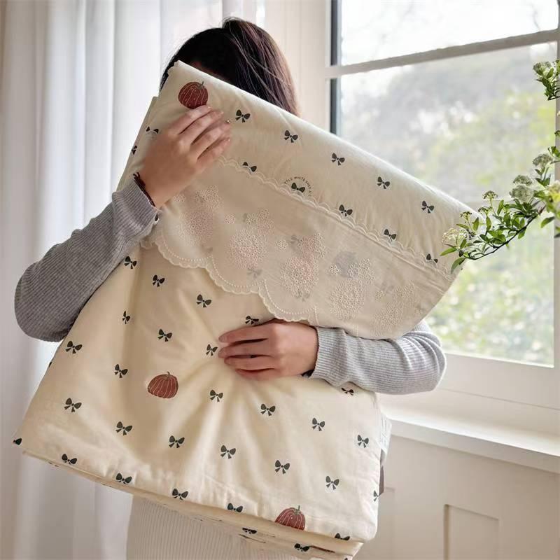 Lace Pure Cotton Quilt Twin Queen Size Bedding Single Double Bed Comforter Summer Spring Floral Print Gauze Quilted Blanket