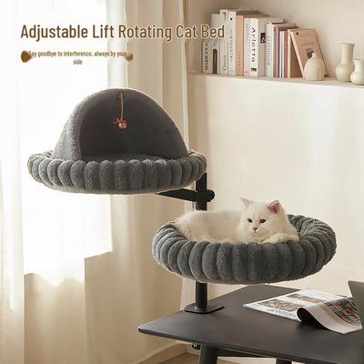 Adjustable 360° Rotating Cat Climbing Frame & House for Large Cats - Space-Saving Desktop Design