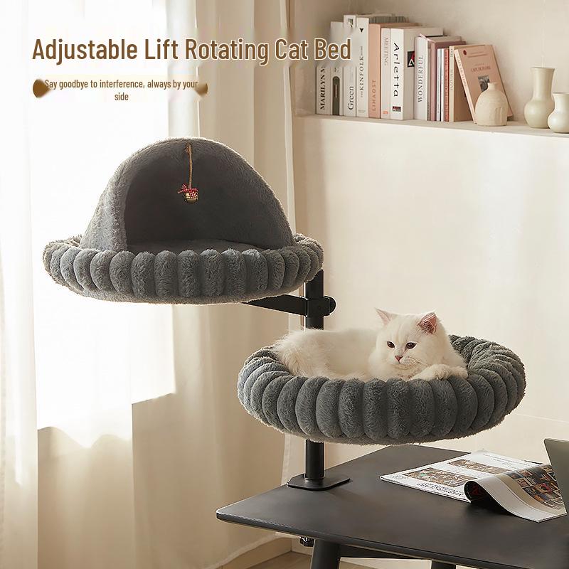 Adjustable 360° Rotating Cat Climbing Frame & House for Large Cats - Space-Saving Desktop Design