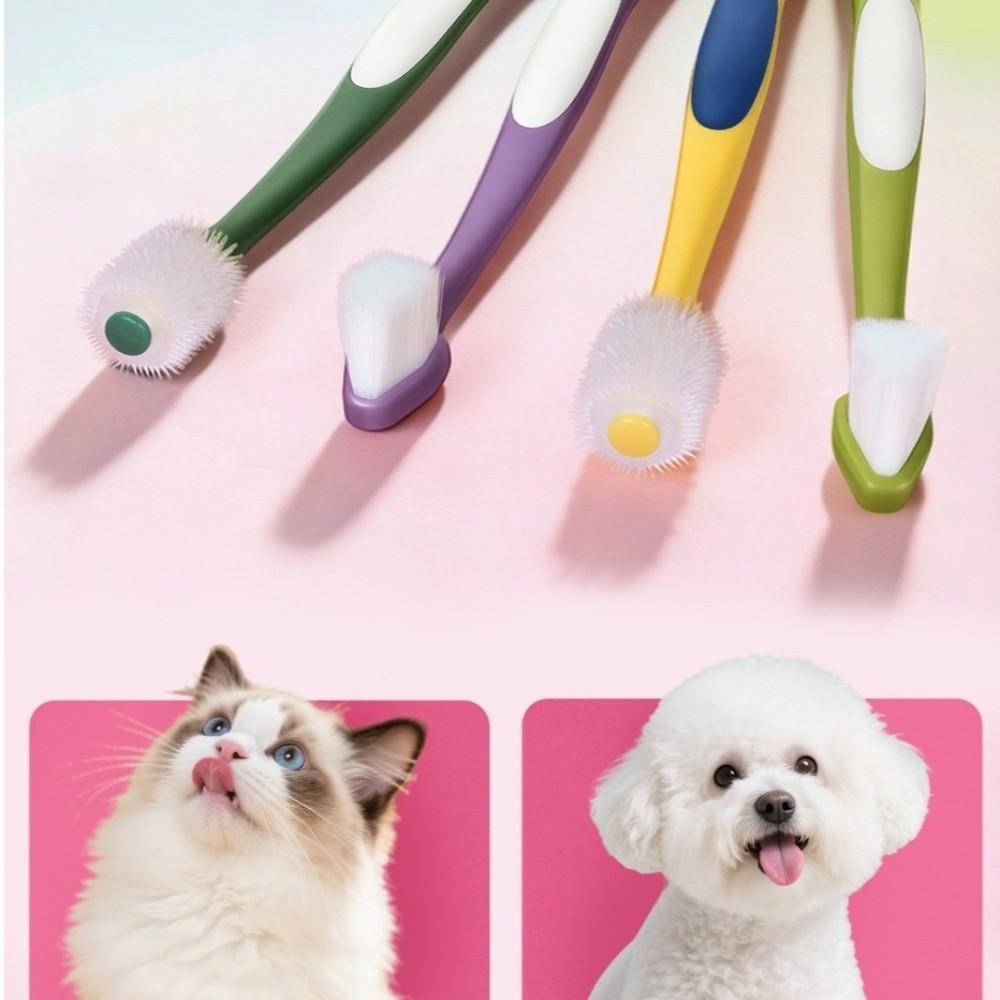 2pcs 360 Degree Cleaning Dog Toothbrush Micro Head Bite Resistant Teeth Cleaning Brush Soft Hair Bristles Pet Dental Care Kit