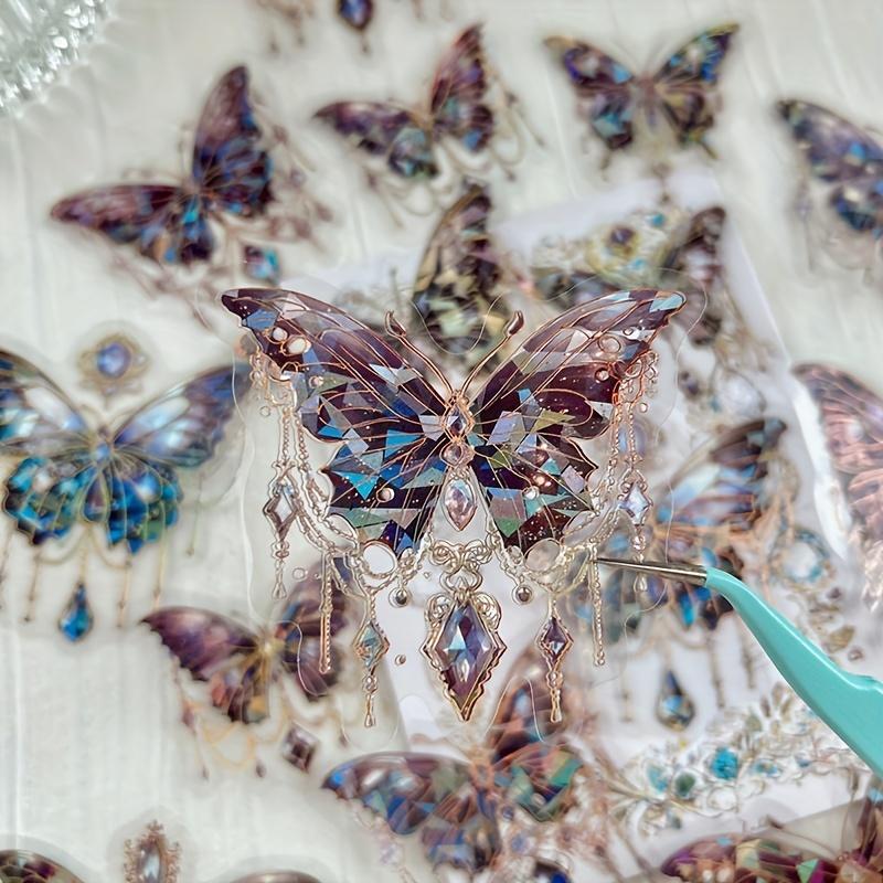 20pcs Ice Crystal Laser Butterfly Decorative PET Stickers Retro Handbook Material Scrapbooking Label Diary Journal Planner