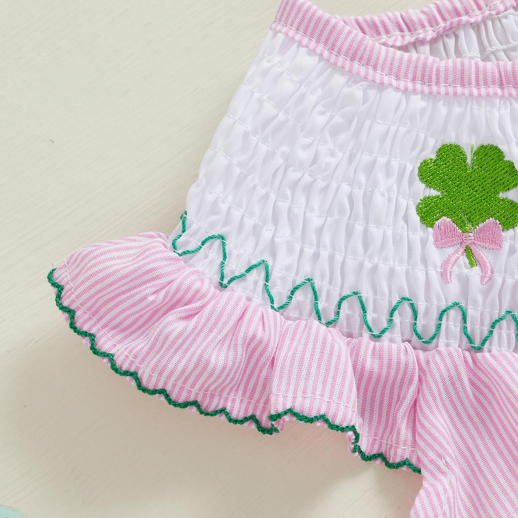 Kleinkind Mädchen Frühling Sommer Kleid Shamrock Stickerei Ärmellos Rundhals Gestreift A-Linien Kleid