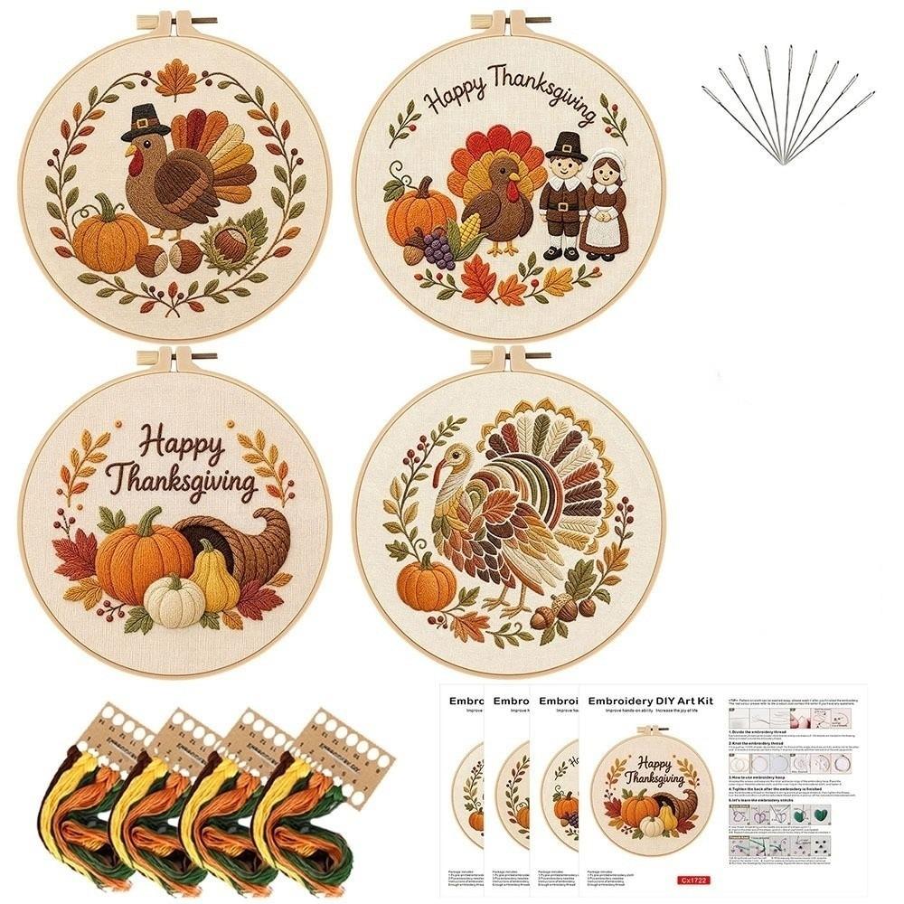 With EN Instruction Happy Thanksgiving Day Embroidery Kit Embroidery Pattern Kit  Thanksgiving Day