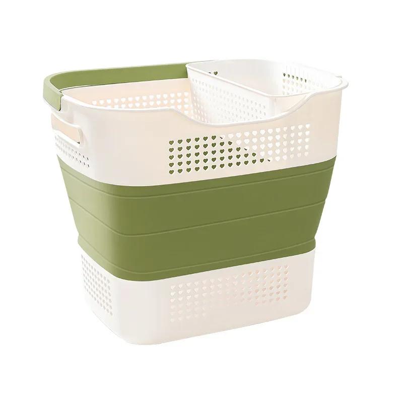 Folding Dirty Clothes Basket Plastic Material Clothing Basket Hollow Out Laundry Box with A Handle High-capacity Clothes Baskets