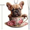 Creative Cartoon Acrylic Flat Dog Tea Cup Car Hanging Ornament For Interior Decoration