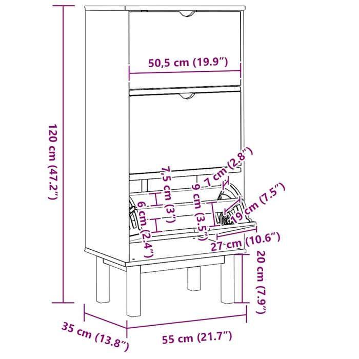 VidaXL Armoire à chaussures OTTA et 3 tiroirs Marron et blanc Bois pin 351311