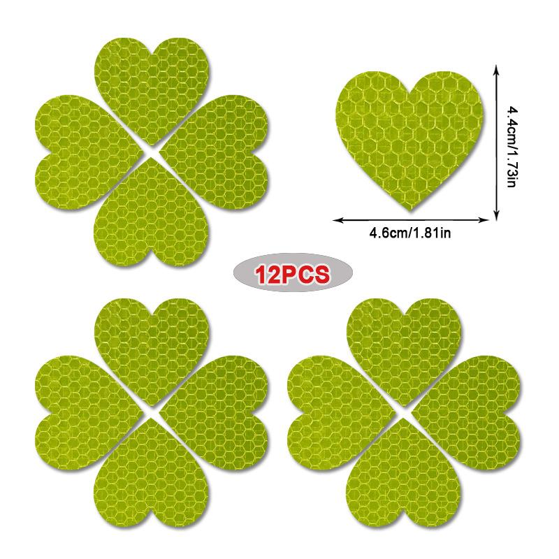 

12 шт./набор Светоотражающие наклейки на автомобиль в форме сердца Ночной предупреждающий знак Светоотражающая лента Наклейки Украшение Автоаксессуары 12pcs флуоресцентный зеленый