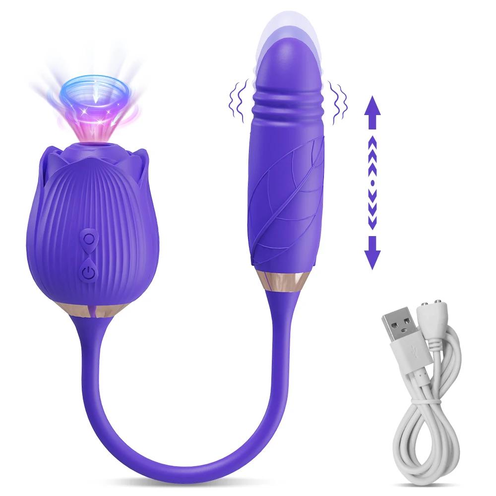 Rose-Sucking Vibrator for Women Thrusting Dildo Nipple Vacuum Sucker Clitoris Stimulator Female Vibrating Egg Adult Sex Toys