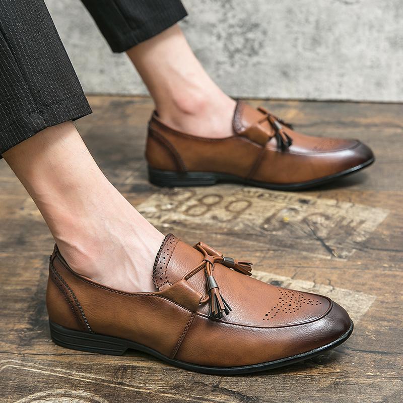 High Quality Leather Men Tassel Loafers Dress Shoes Slip On Male Shoes Casual Shoes Man Party Wedding Footwear Big Size 38-47