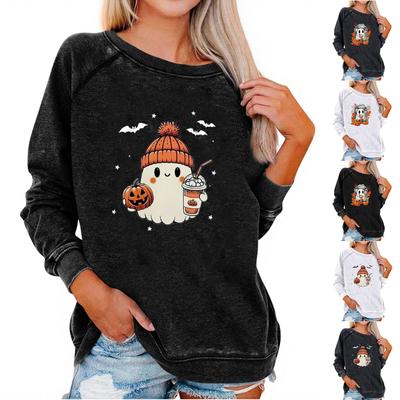 Haut Décontracté Raglan à Col Rond et Manches Longues avec Imprimé Halloween pour Femme