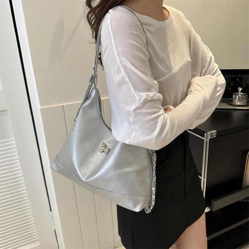 Trendy Korean Style Soft Pu Leather Shoulder Bag In Black White Silver