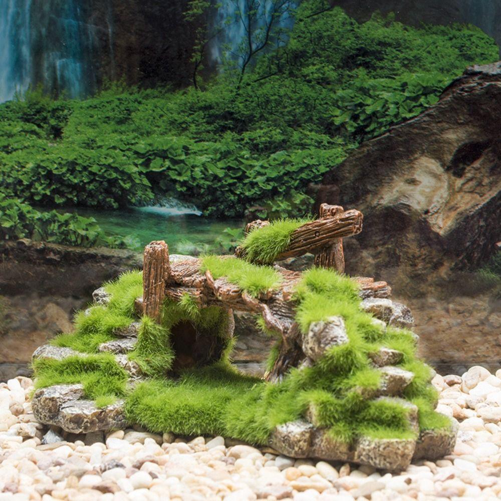 Resin Fish Tank Ornaments Moss Rockery Shape Bridge Ornament Aquarium Rockery  Desktop