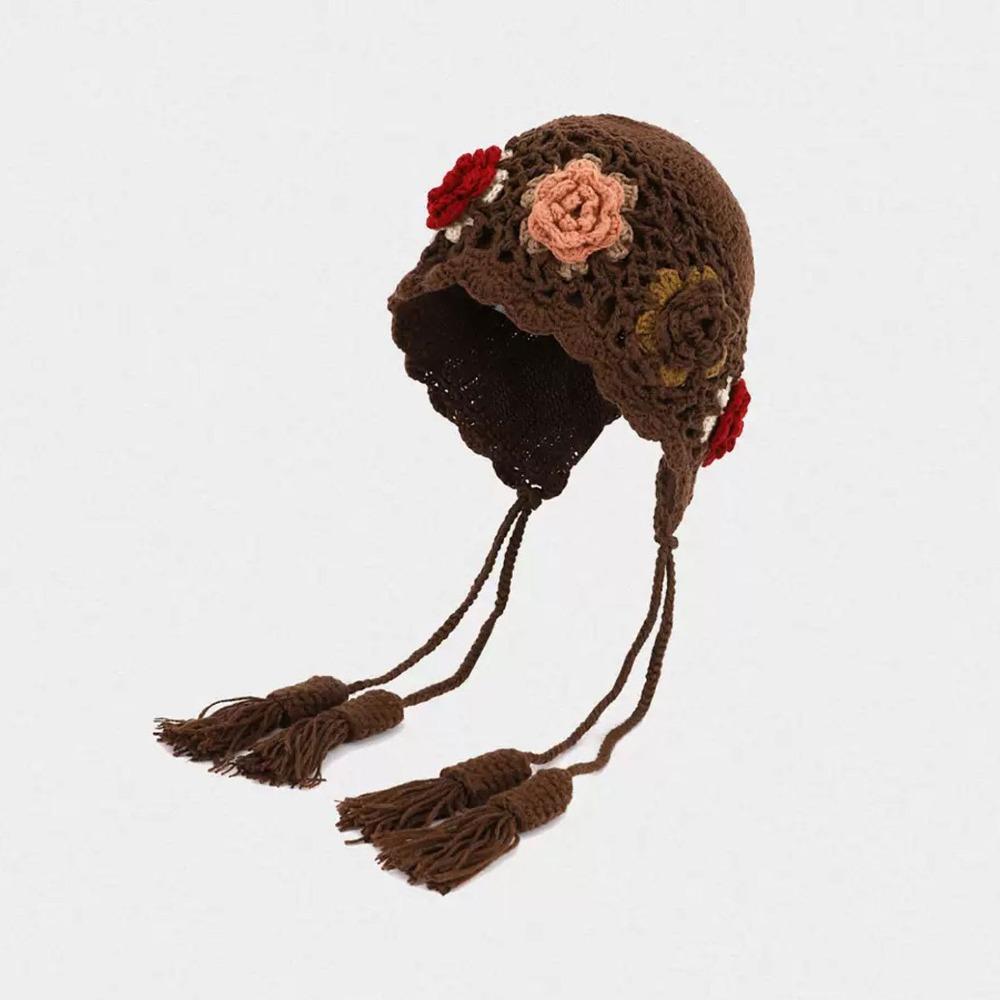 Tassels Tassel Beanies Hollow Out Knit Cap Fashion Crochet Knitted Hat Apparel Accessories