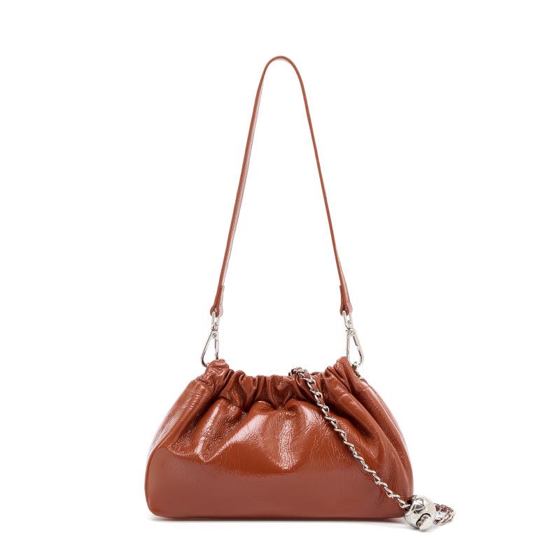 Gold Chain Black Leather Cloud Shoulder Bag - Crossbody & Underarm Style