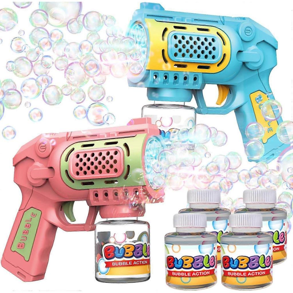 2 Pack Bubble Gun Toys for 3+ Year Old Kids Boys Girls, 2 Pack Automatic Bubble Machine with Bubble Solution, Summer Outdoor Kids Toys for Ages 3-4,4-