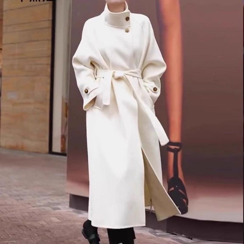 Damen Wollmischung Übergroßer Mantel 2026 Winter Elegant Schick Schwarz Beige Grau Schmal Geschnitten Kurze Länge