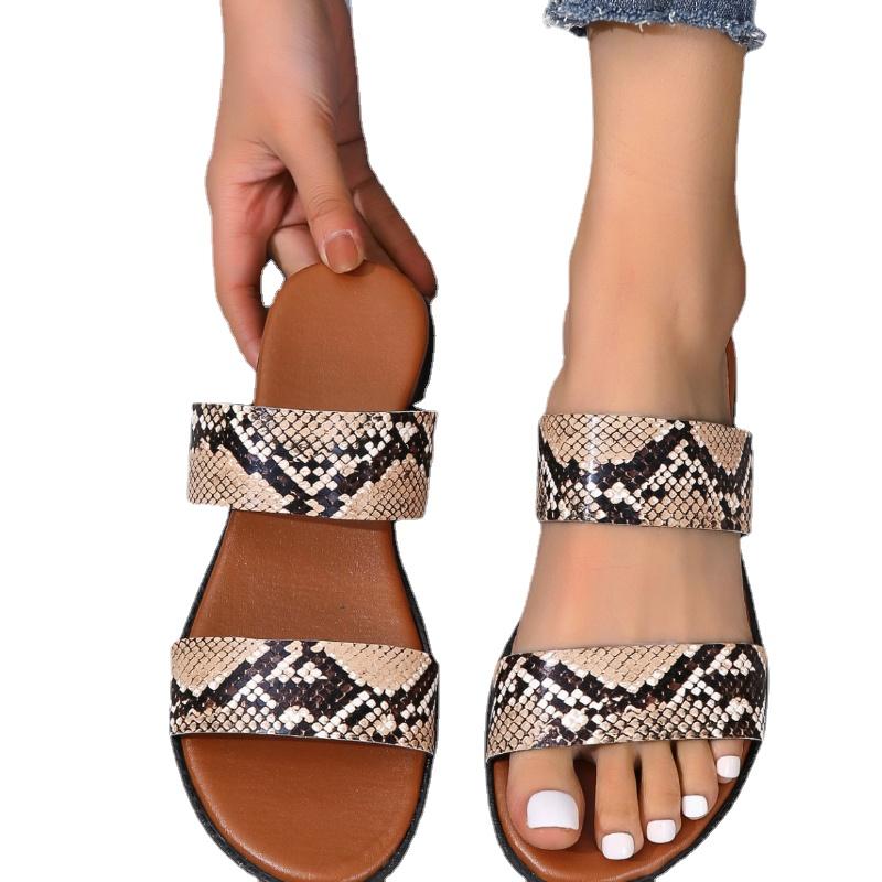 Summer women shoes Slippers for Women 2024 New Fashion Snakeskin Pattern Wedges Women Sandals Outside Casual Flats Slides Women