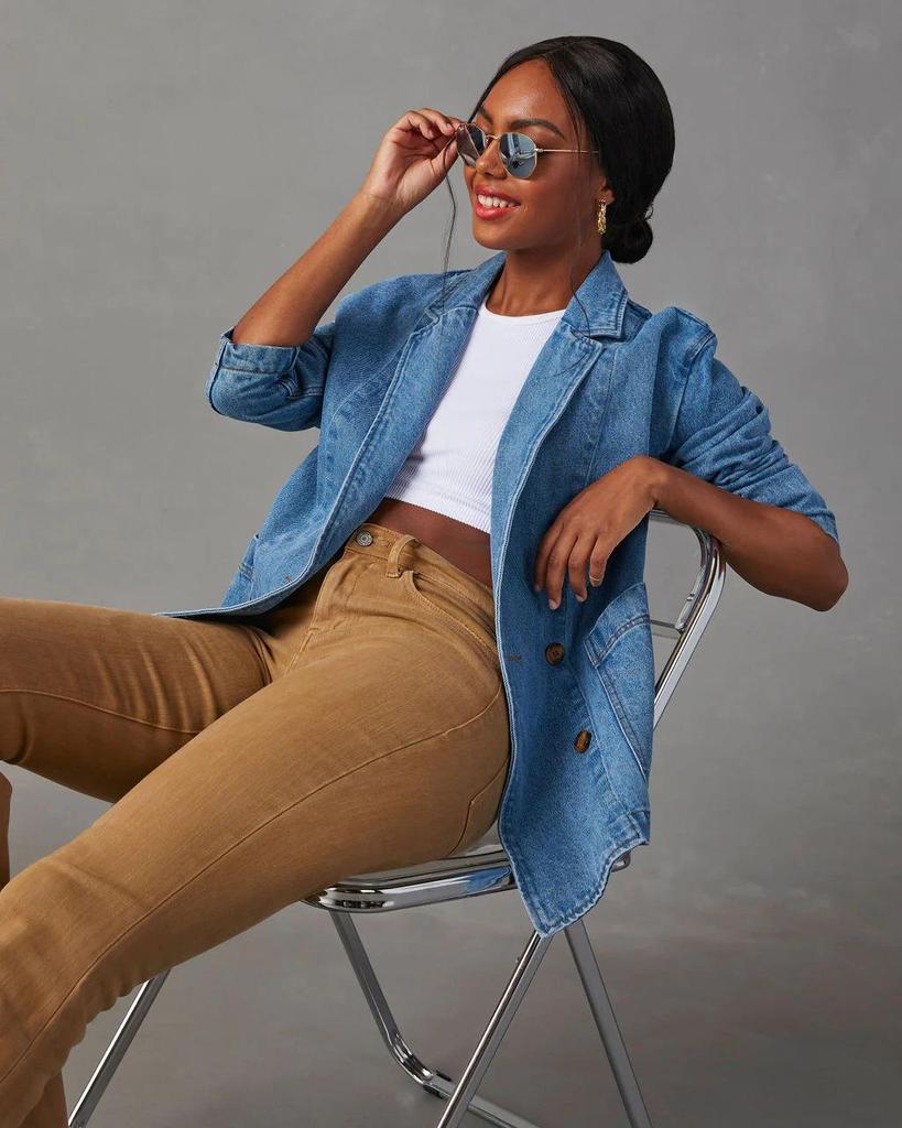 Women's European & American Casual Washed Blue Denim Jacket