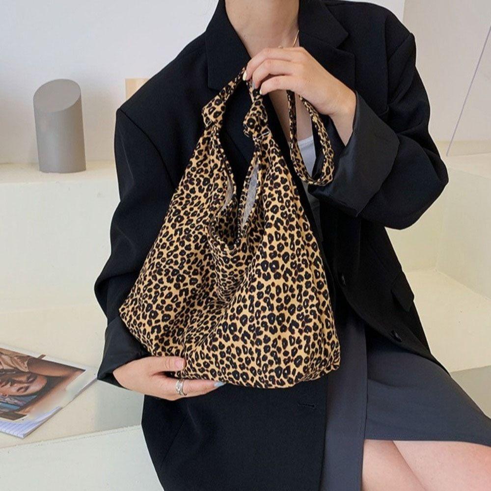 Korean Style Leopard Print Shoulder Bag Cloth Women's Handbag Sweet Canvas Bag Ladies