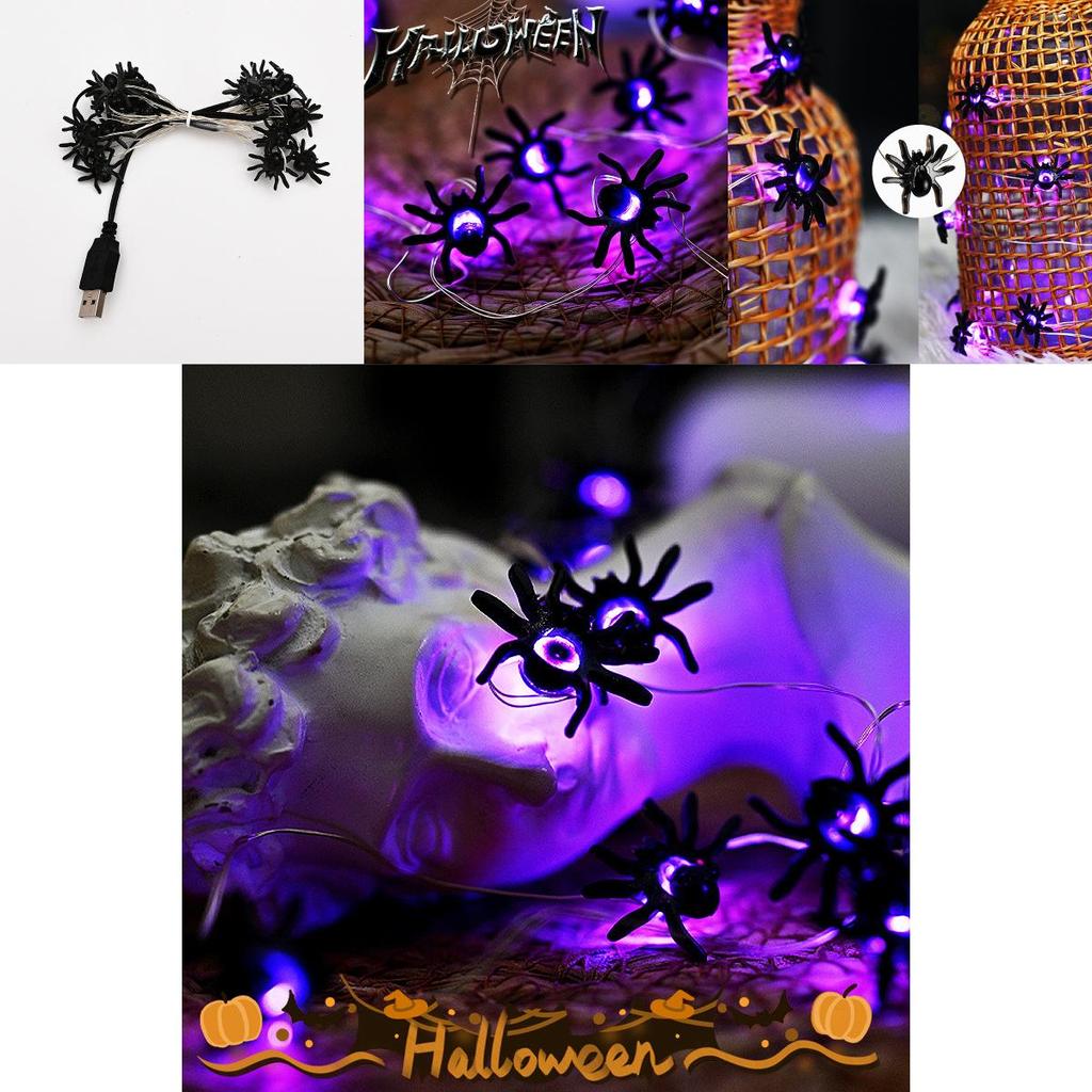 Halloween Spider String Lights Purple Color Bright And Long-lasting Indoor/outdoor Decorative Lighting