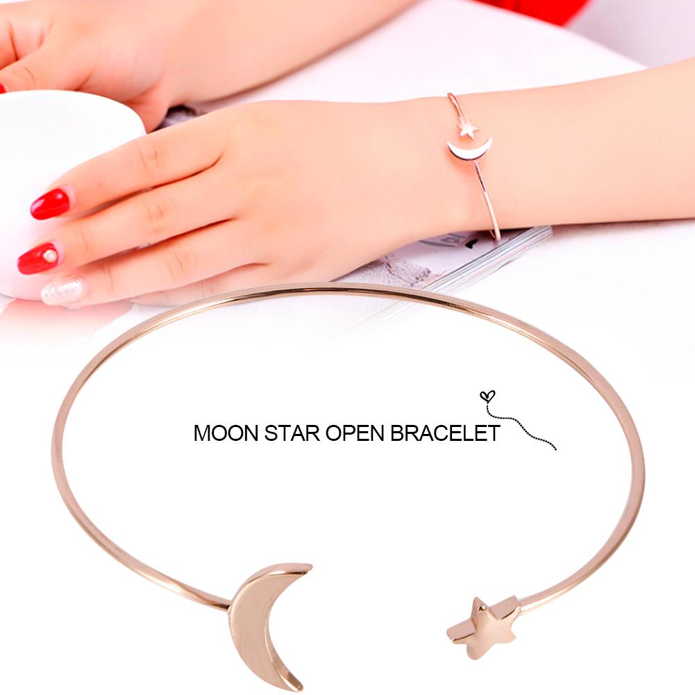 Offener Damenarmreif Kupferplattiert Armband Armspange mit Mond-Stern-Dekoration (Gold)