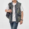Mens Retro Denim Vest Loose Large Size Sleeveless Casual Work Jacket Vest