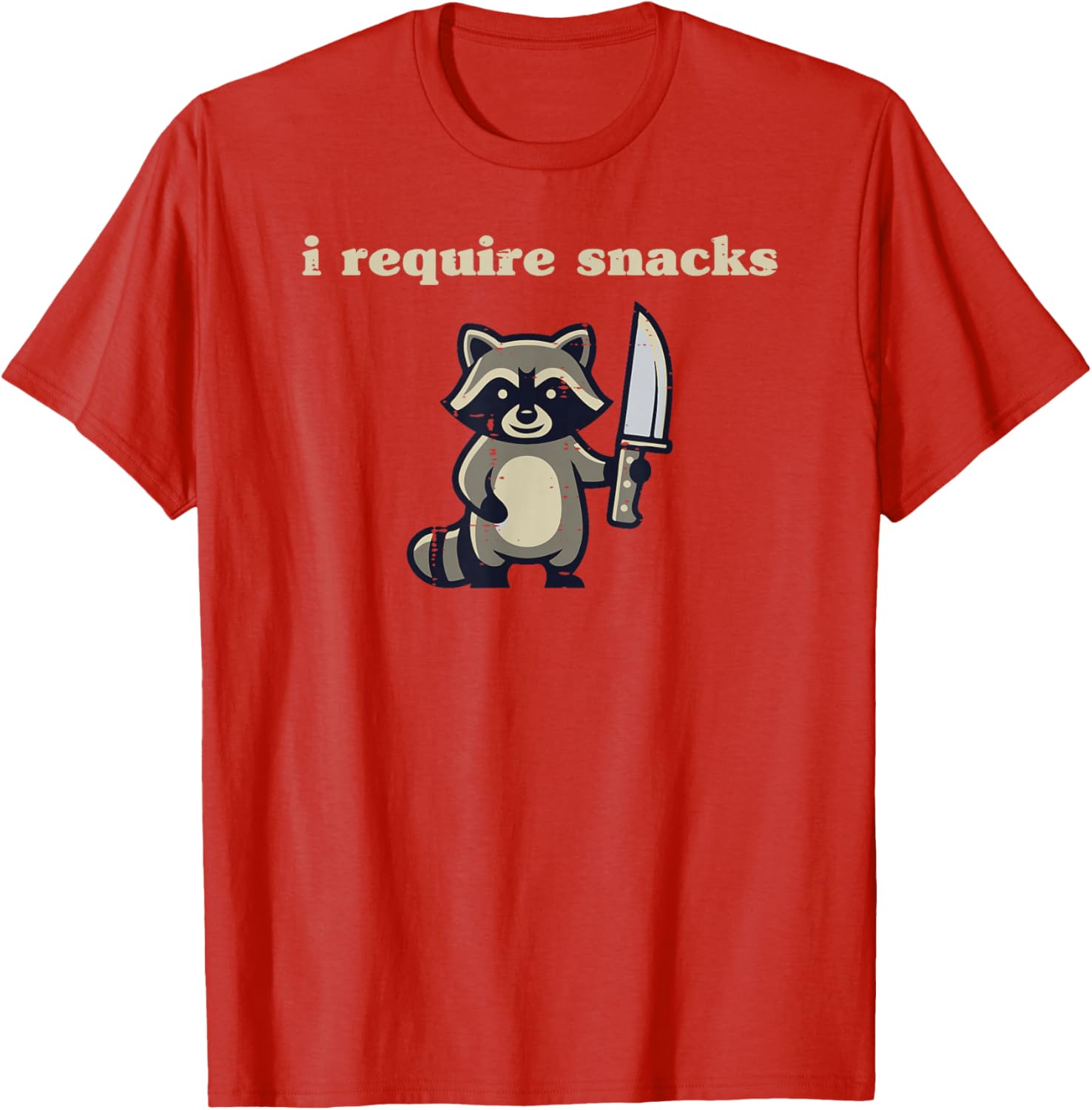 Raccoon Knife I Require Snacks Graphic Tee Soft Cotton Casual TShirt for Men Women S