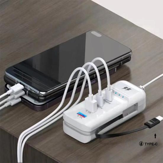 4 Stück 5,1A Multi-Port USB-Wandladegerät Dual PD Typ-C Netzadapter mit Verlängerungskabel Schnellladung Reisefreundliche Powerbank