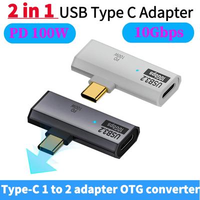 Type C USB3.2 OTG Splitter 2-in-1 100W PD Fast Charging USB C Adapter 10Gbps Data Transfer Fast Charging Converter For Macbook