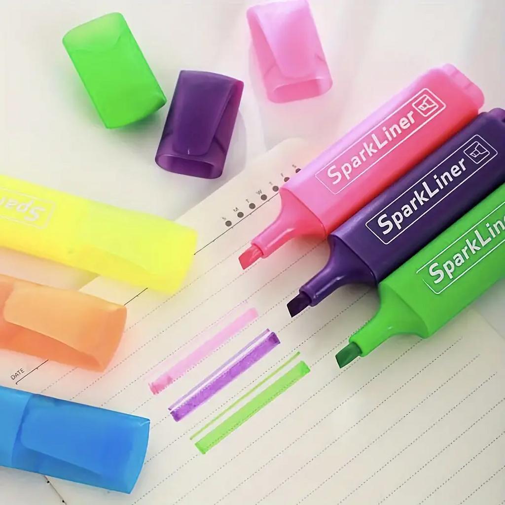 6pcs Neon Highlighter Pen Set – Chisel Tip Markers with Quick-Drying Water-Based Ink for Bright, Smooth Highlighting