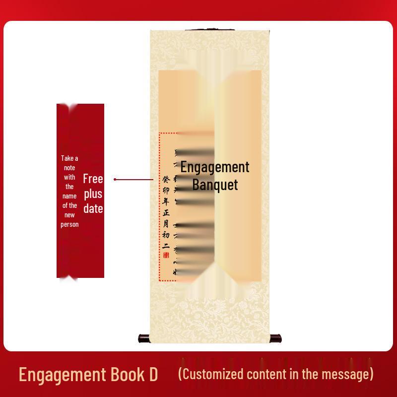 Chinese-Style Retro Engagement Banquet Scroll with Handwritten Decoration