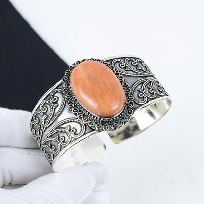 Naturlig Orange Aventurin Ædelsten Håndlavet 925 Sterling Sølv Manchet Armbånd, Orange Aventurin Armbånd, Til Kone, Unisex Armbånd, Gave Til Mor