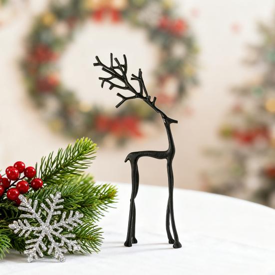 Black Reindeer Christmas Ornament Lightweight Metal Figurine Xmas Decoration Home Table Centerpiece Office Decor