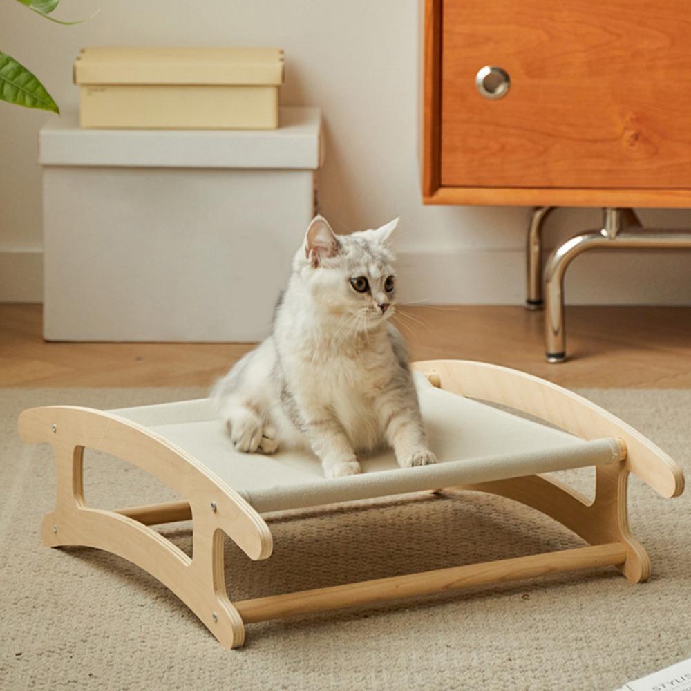 Wooden Wear Resistant Cat Hammock Removable Cat Elevated Bed Grey Pet Hammock Space Saving Hammock for Play Climbing