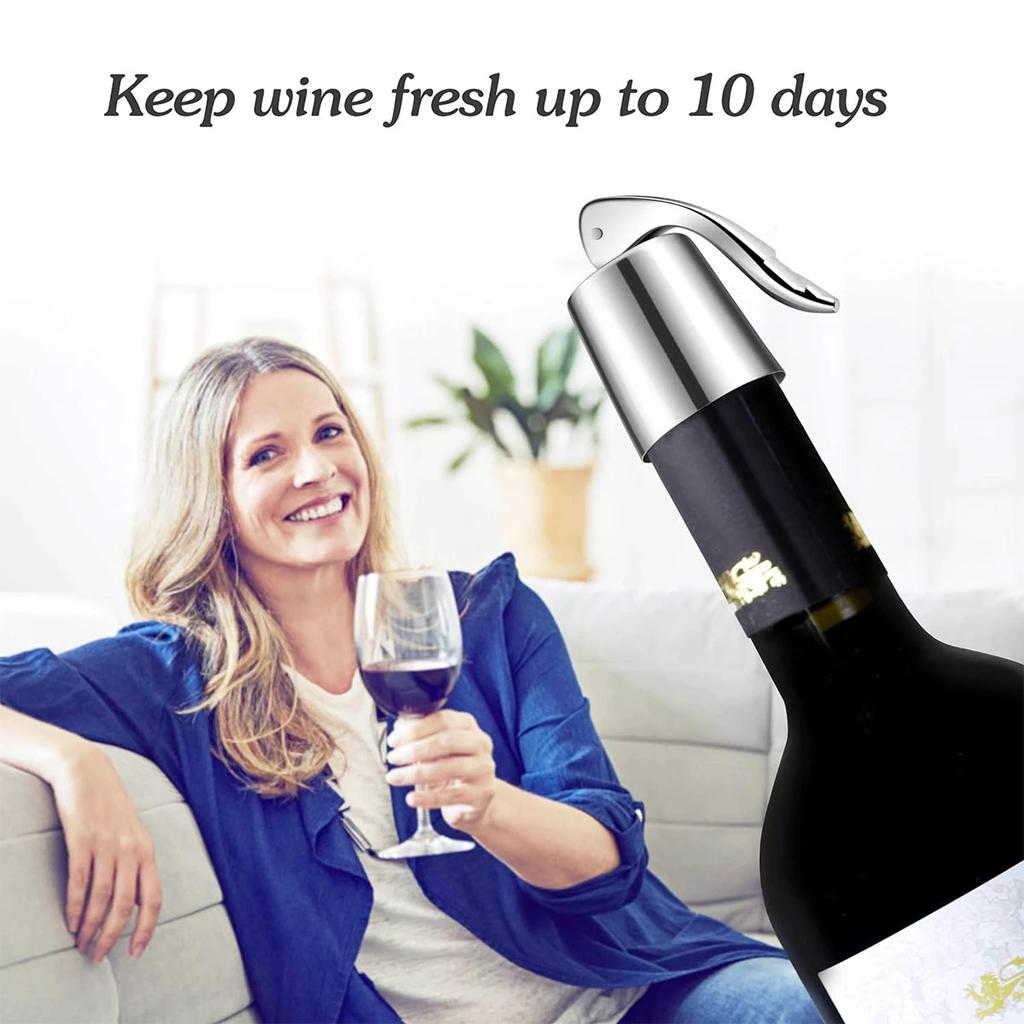 2 Pcs Wine Stopper Stainless Steel Wine Bottle Stopper with Silicone Seal  Reusable Beverage Preserver Freshness Keeper