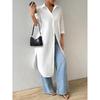 Women's Mid-Sleeve Solid Color Cardigan Shirt Dress