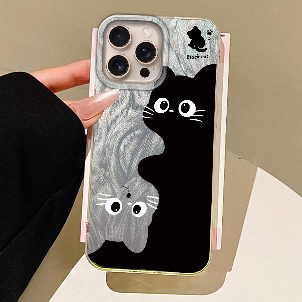 

Художественный чехол для телефона с обнимающимся черным котом для Apple iphone 16 15 14 7 8 Plus 13 Pro Max 16e SE 2022 X XS Shell Силиконовая задняя крышка iPhone XR белый