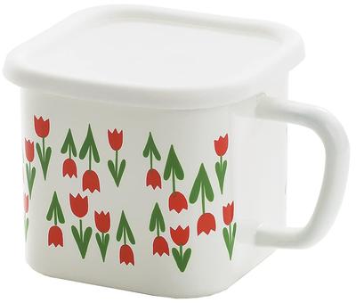 Tamahashi Aufbewahrungsbehälter Quadratischer Topf Emaille 1450ml Feuergeeignet Hergestellt in Japan Adelia Retro Weiß Colec IH/Gas ADR-33