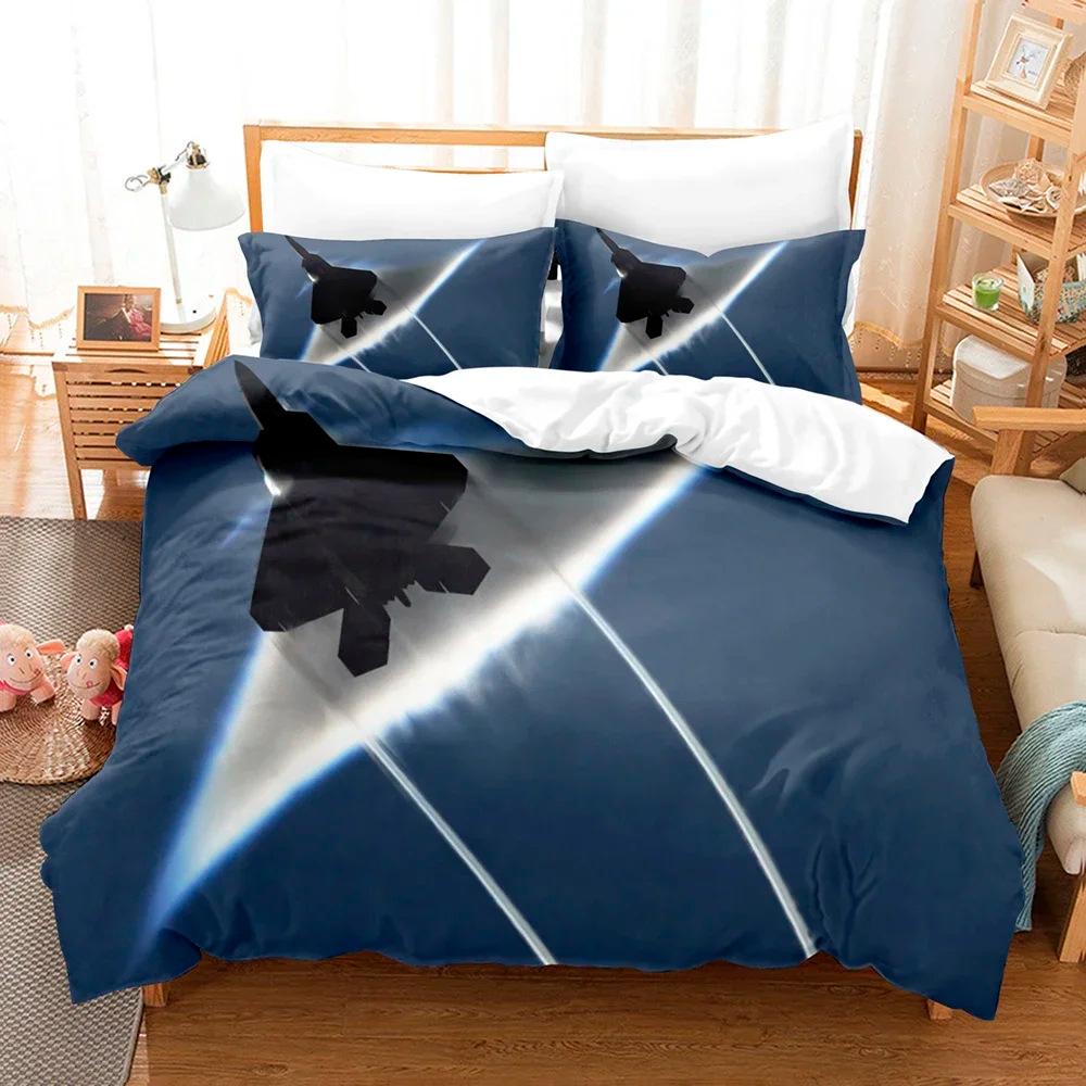 Fighter Double Bed Quilt Cover Set, Microfiber Duvet Cover, Children'S Printing Aircraft Fashion Three-Piece Set