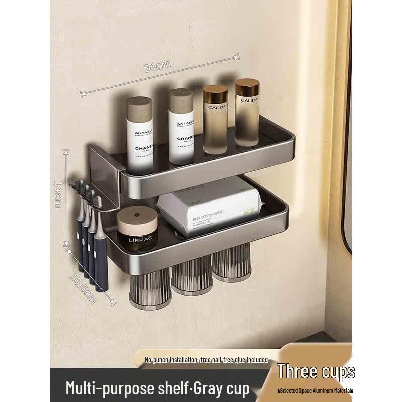 HANDUNYOU Wall-Mounted Toothbrush Holder with 3 Magnetic Cups
