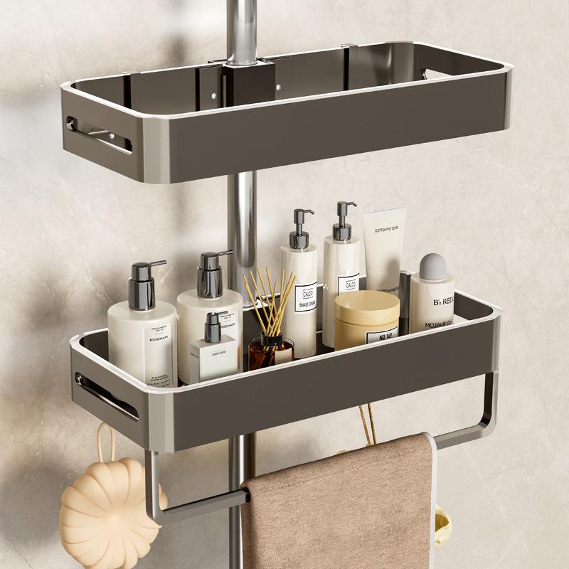 Bathroom Shelves Shower Rack Aluminum Basket for Shampoo Soap Bathroom Storage Lifting Rod Bracket