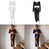 Streetwear Womens Long Sleeve V Neck Dress Set With Slit And Splicing For Casual Style