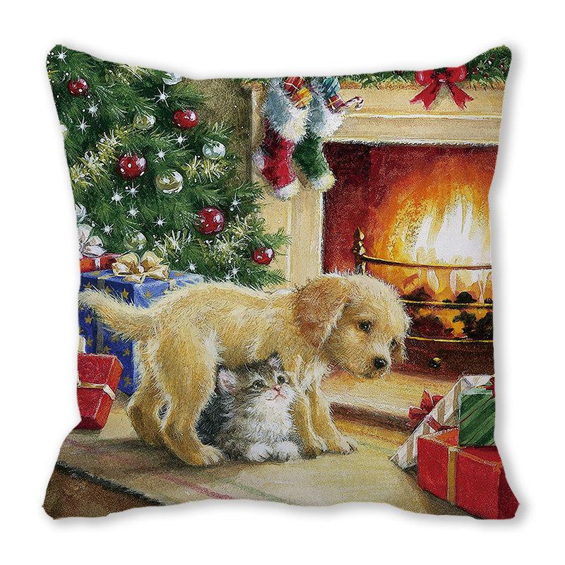 Weihnachtsdekoration Kissenbezug Bauernhaus Sofa Wurfkissenbezug Niedlicher Haustier Katze Hund Kissenbezug Floral Kissenbezug