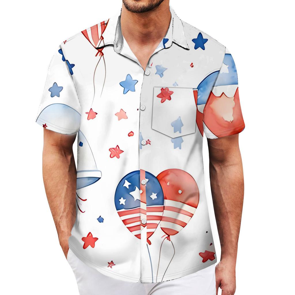 Men's Vintage Button Down Bowling Shirts Short Sleeve Summer Beach Shirt