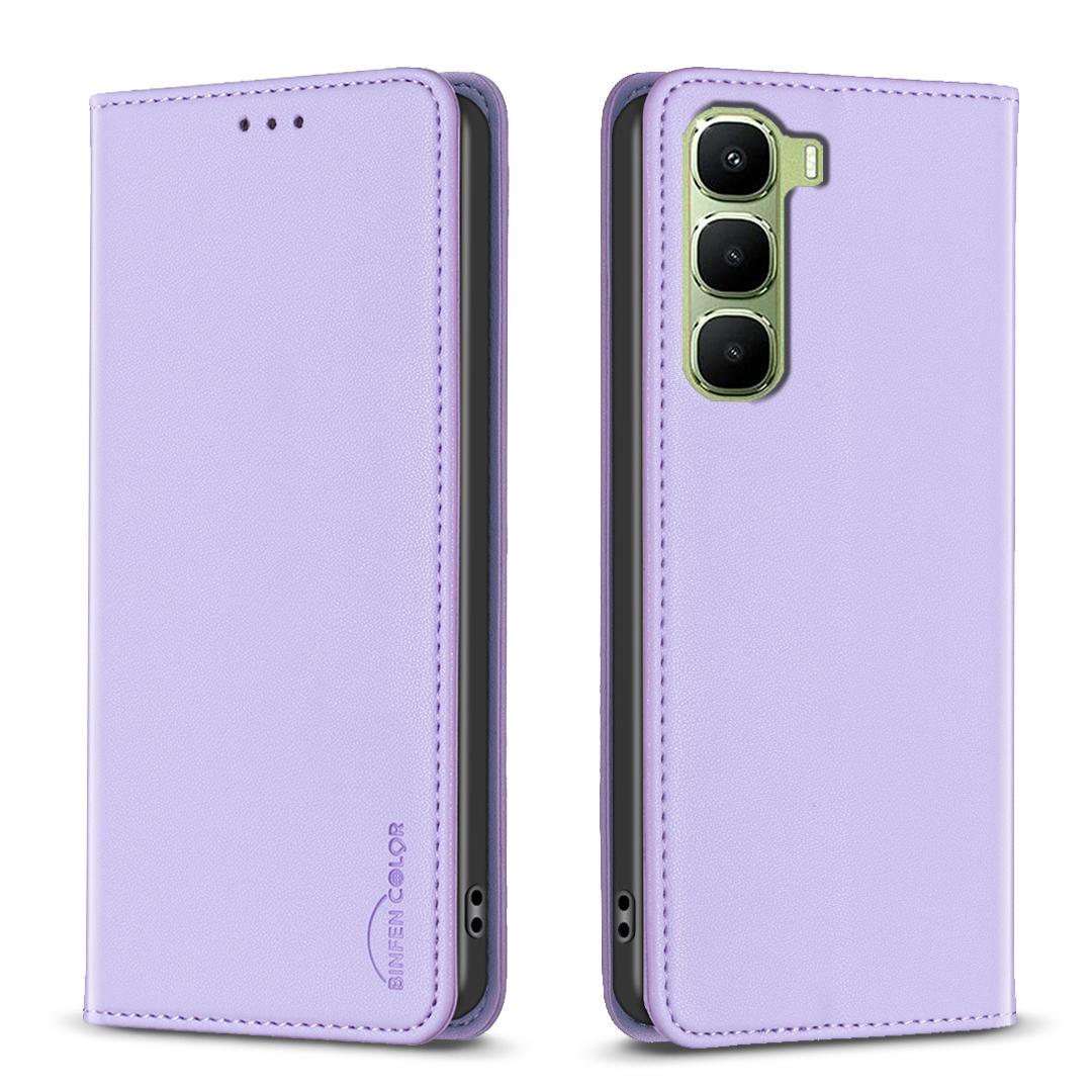 

For Infinix Hot 60 Pro+ 4G Leather Case BINFEN COLOR BF18 Phone Stand Cover with Card Slots Purple