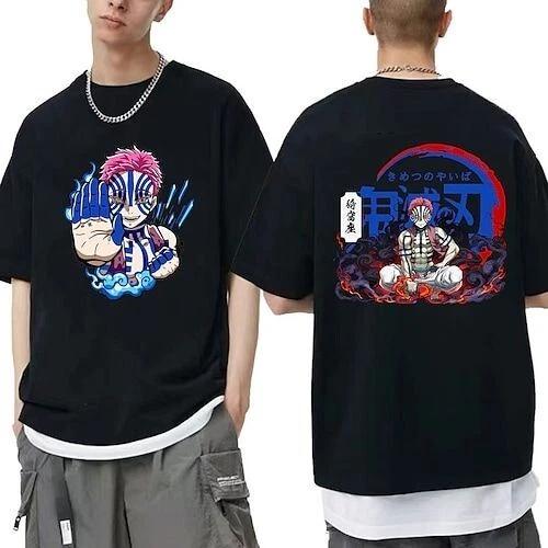 Demon Slayer Akaza Anime Manga T-Shirt Tee Costumes Black Polyester Unisex XL