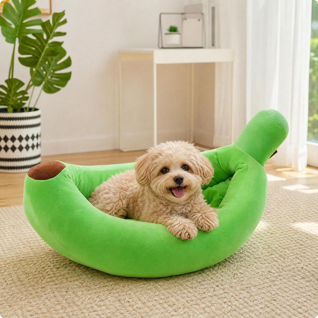 Banana-Shaped Soft Pet Cozysnooze Fruit-Shaped Bed with Raised Sides