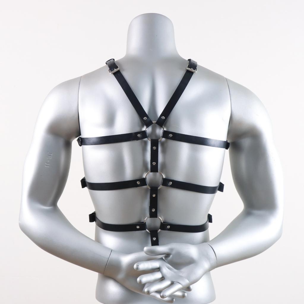 Belt Harness Men Lingerie Gothic Punk Exotic Tanks Leather Arm Caged Body Chest Muscle Harness Costume Belt with Metal O Rings